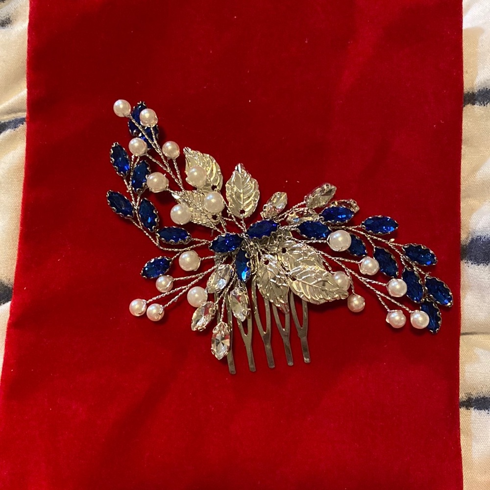 Royal blue and silver hairpiece